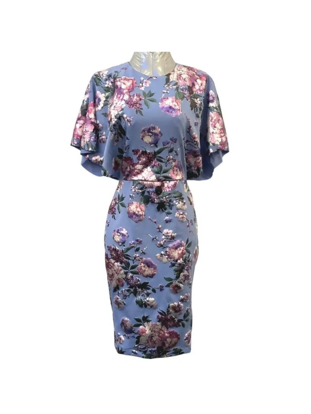 Black Halo Womens Floral Dress Size 10 Blue Pink Satin Fit Midi (742)